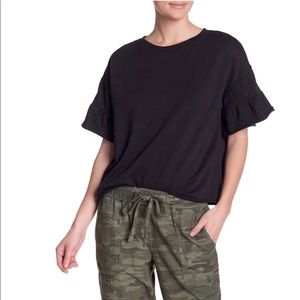 NWT Sanctuary Black Raw Edge Ruffle Sleeve Top S